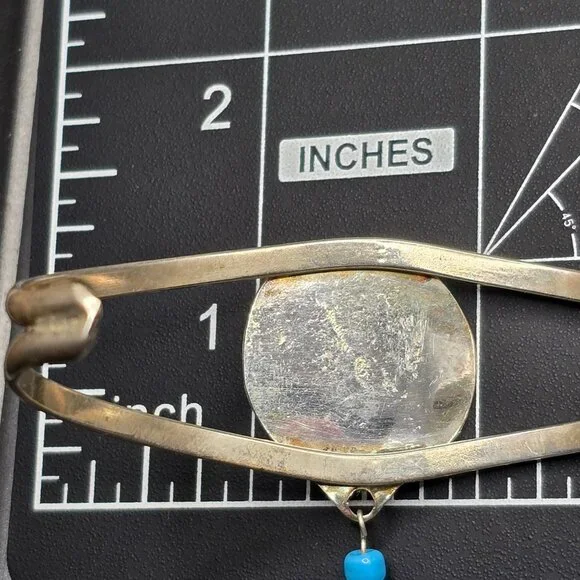 VTG Southwestern Sterling Silver Bracelet 6.75" Crushed Turquoise Feather Charm - Picture 8 of 15